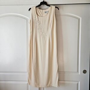 Vintage Dress Women's Size 18W Cream Embroidered Midi Shift Dress Bridal Floral